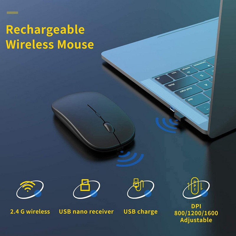 Mouse pentru jocuri fără fir reîncărcabil, portabil, ergonomic, silențios și magic, potrivit pentru computere portabile, tablete, iPad-uri, telefoane