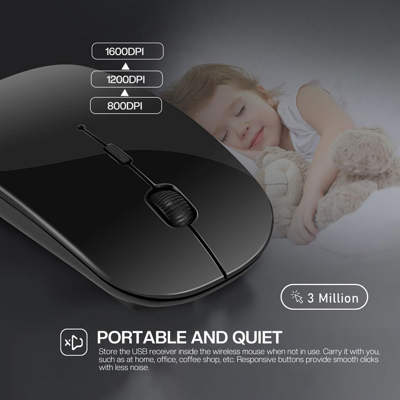 Mouse pentru jocuri fără fir reîncărcabil, portabil, ergonomic, silențios și magic, potrivit pentru computere portabile, tablete, iPad-uri, telefoane