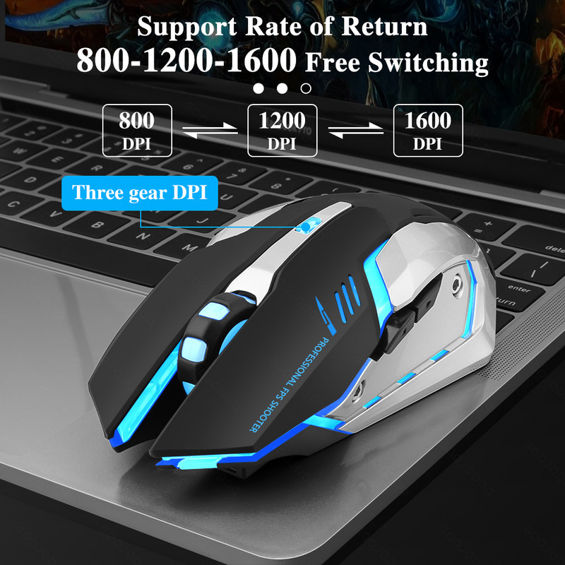 Gaming miš punjivi 2.4G bežični Bluetooth miš Mute Ergonomski miš za računalo Laptop Miševi s LED pozadinskim osvjetljenjem za IOS Android