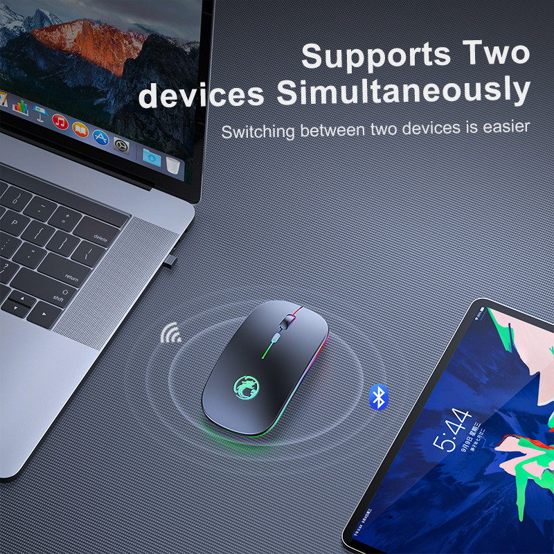 Bežični miš Bluetooth RGB punjivi miš Bežično računalo Tihi Mause LED pozadinsko osvjetljenje Ergonomski miš za igranje za prijenosno računalo