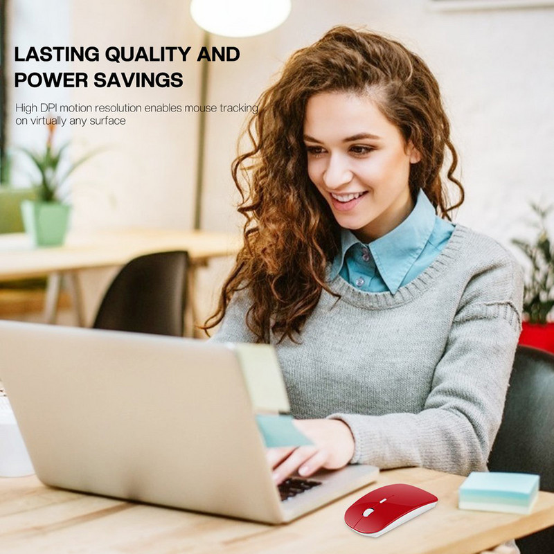 Plona belaidė 2,4 GHz optinė pelė 1600 DPI žaidimų žaidimų tyli pelė Ergonomiško dizaino pelės su USB imtuvu, skirtos nešiojamam kompiuteriui