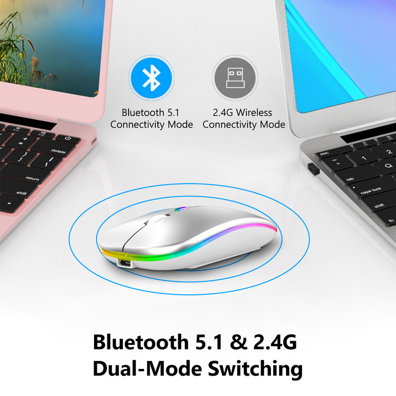 Bežični miš 2.4G Bluetooth miševi za Macbook Samsung prijenosno računalo Tihi ergonomski punjivi miševi s LED pozadinskim osvjetljenjem USB miševi