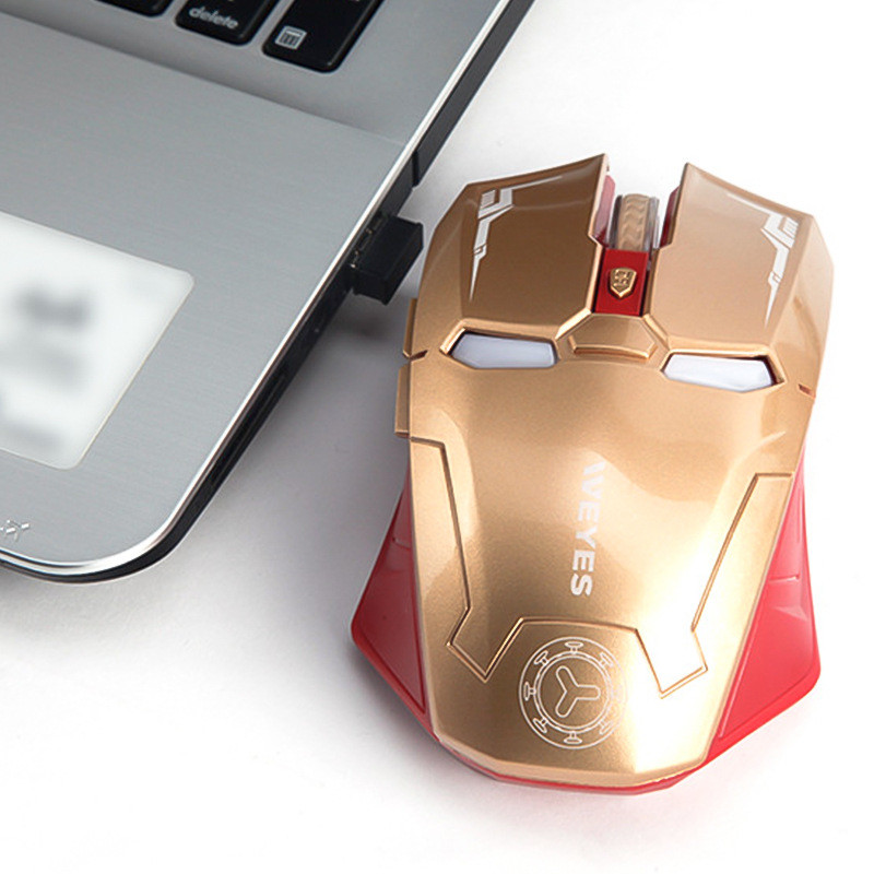 raton gaming inalambrico juhtmevaba mänguhiir USB 2.4G LED USB hiired sülearvutile Iron Man Mute Mouse arvutitarvikud