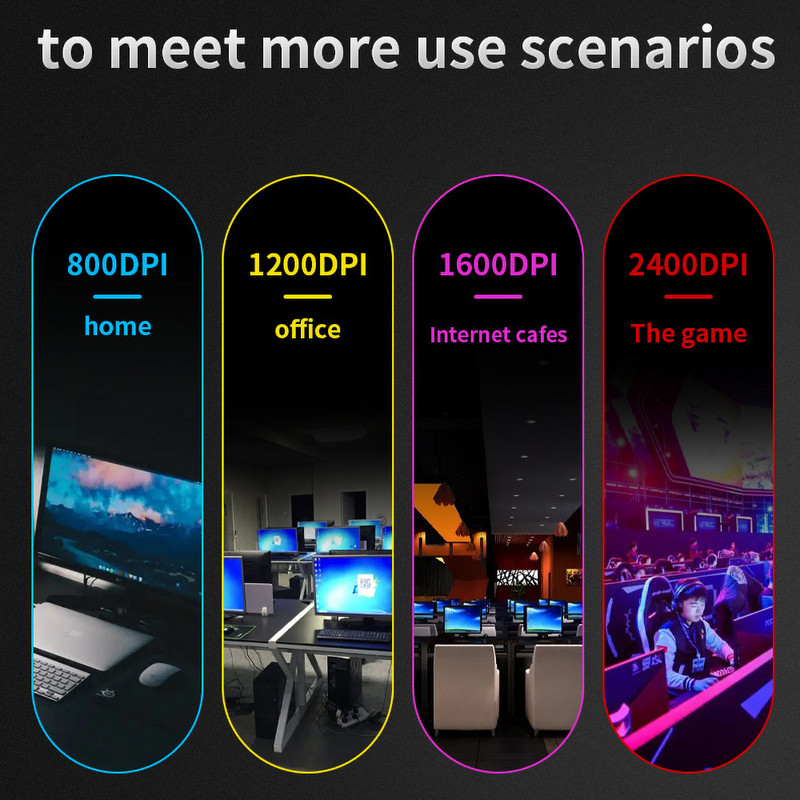 Mouse silențios cu fir pentru jocuri Mouse de birou 2400 DPI cu lumină de respirație RGB pentru PC, laptop, notebook, joc