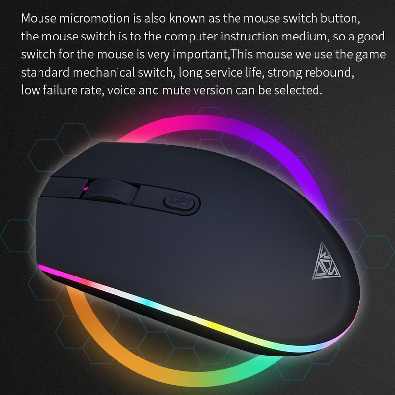 Mouse silențios cu fir pentru jocuri Mouse de birou 2400 DPI cu lumină de respirație RGB pentru PC, laptop, notebook, joc