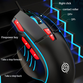 Q6 Кабелна USB мишка за игри, настолен компютър/ноутбук, домашен офис, светеща мишка с 8 бутона, 7200DPI Макро програмиране