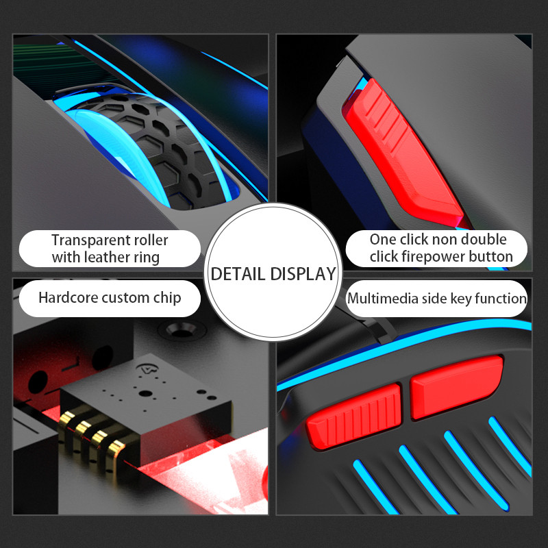 Mouse pentru jocuri USB cu fir Q6 PC desktop/notebook Home Office Glow Mouse cu 8 butoane 7200DPI Macro Programare