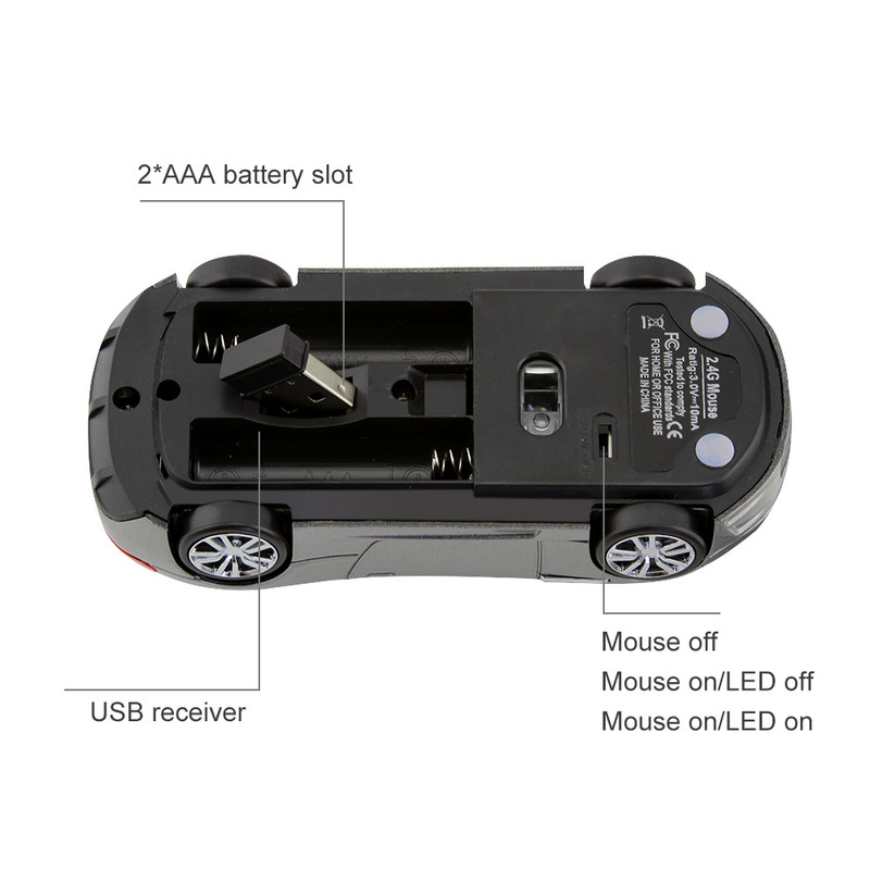 Kaasaskantav 2,4G traadita hiir ergonoomiline 1600 DPI 3D minihiir USB optiline lahe sportauto hiir sülearvutile, tahvelarvuti kingitus.