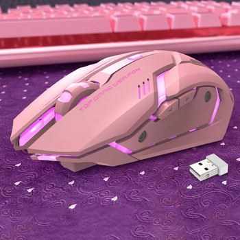 T1 Ергономична 2.4G акумулаторна безшумна USB оптична безжична мишка за игри с 6 клавиша Мишка за игри Surfing The Mouse Pink Black
