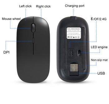 Anmck Bluetooth Ασύρματο αθόρυβο ποντίκι για υπολογιστή Επαναφορτιζόμενο Mini Magic 2.4G Ασύρματο ποντίκι USB για ποντίκι για φορητό υπολογιστή