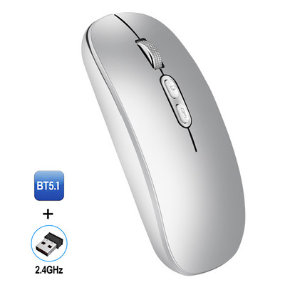 M103 2.4G+BT5.1 Mouse fără fir cu două moduri Mouse ergonomic de birou DPI reglabil în 3 trepte Baterie litiu de 500 mAh încorporată Argintiu