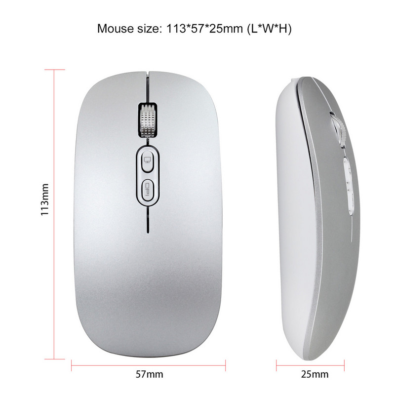 M103 2.4G+BT5.1 Mouse fără fir cu două moduri Mouse ergonomic de birou DPI reglabil în 3 trepte Baterie litiu de 500 mAh încorporată Argintiu