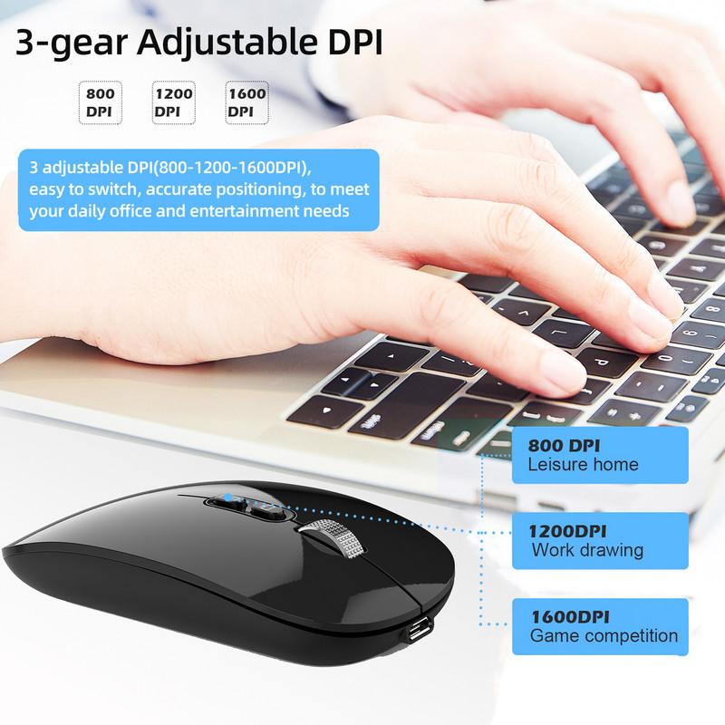 M103 2.4G+BT5.1 Mouse fără fir cu două moduri Mouse ergonomic de birou DPI reglabil în 3 trepte Baterie litiu de 500 mAh încorporată Argintiu