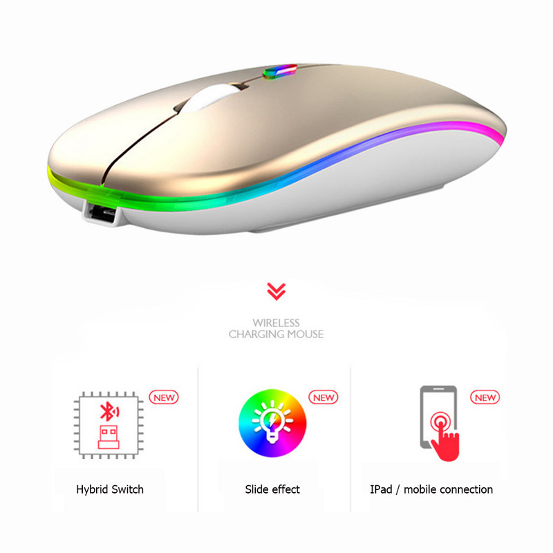 Bluetooth-ühilduv juhtmevaba hiir vaikne taustvalgustusega laetav optiline hiir USB 2,4 GHz 1600 DPI arvuti sülearvutile kingitus