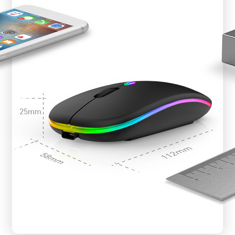 Bluetooth-ühilduv juhtmevaba hiir vaikne taustvalgustusega laetav optiline hiir USB 2,4 GHz 1600 DPI arvuti sülearvutile kingitus