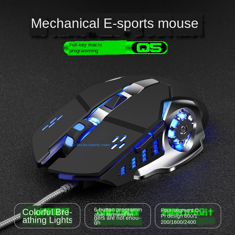 Q5 Gaming Mouse USB žični miševi za makro programiranje RGB 2400 DPI Gamer optički mehanički miš za CS CF PUBG Pressure Gun Custom