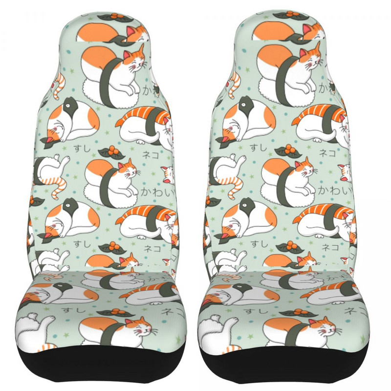 Kawaii Neko Sushi Cat Universalus automobilio sėdynės užvalkalas, apsaugantis salono priedus Kelionės Japonija Automobilių sėdynių užvalkalai Fiber automobilių priedai