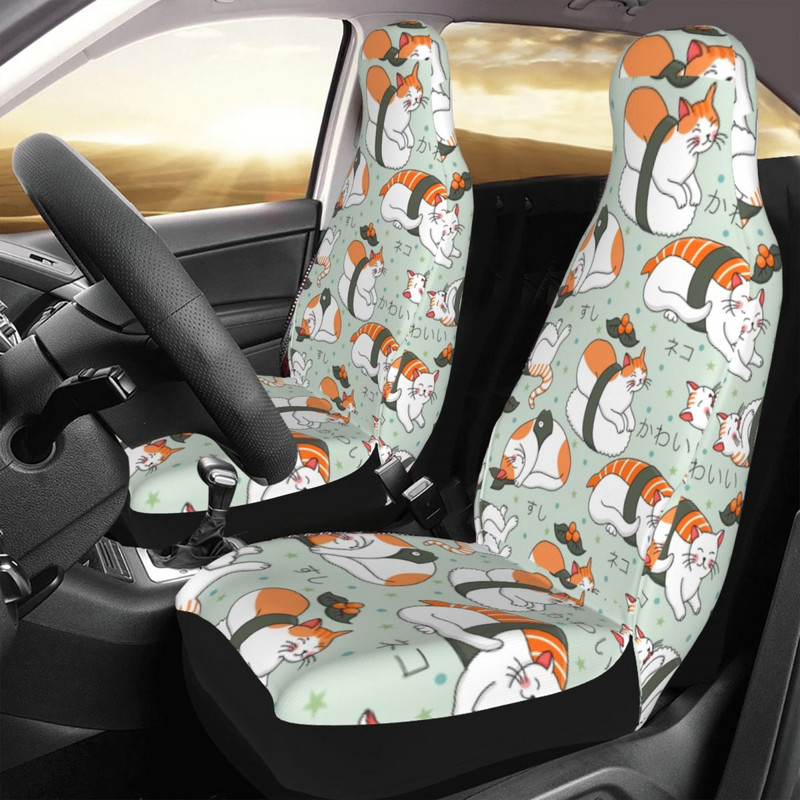 Kawaii Neko Sushi Cat Universalus automobilio sėdynės užvalkalas, apsaugantis salono priedus Kelionės Japonija Automobilių sėdynių užvalkalai Fiber automobilių priedai