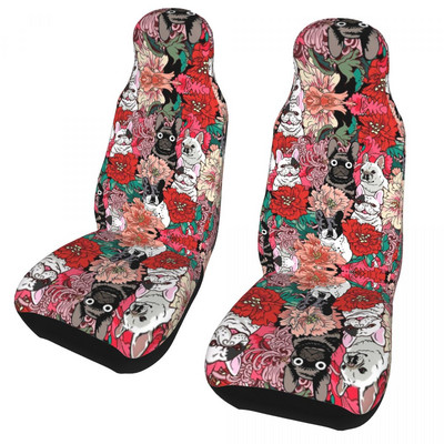 Lilled Prantsuse buldog Universaalne autoistme katte kaitse, salongi tarvikud Naiste istmekatted polüestrist auto stiil