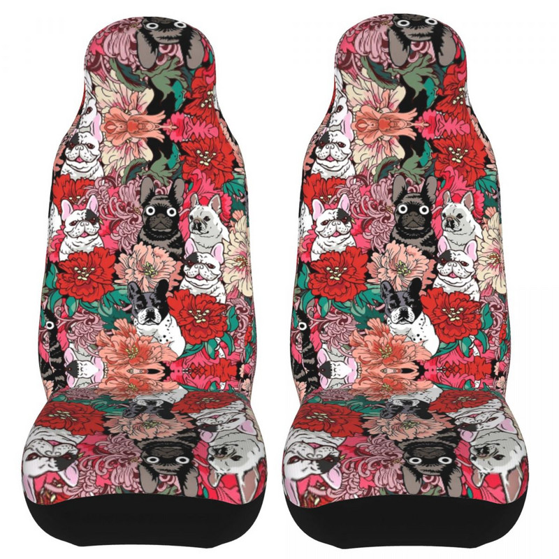 Lilled Prantsuse buldog Universaalne autoistme katte kaitse, salongi tarvikud Naiste istmekatted polüestrist auto stiil