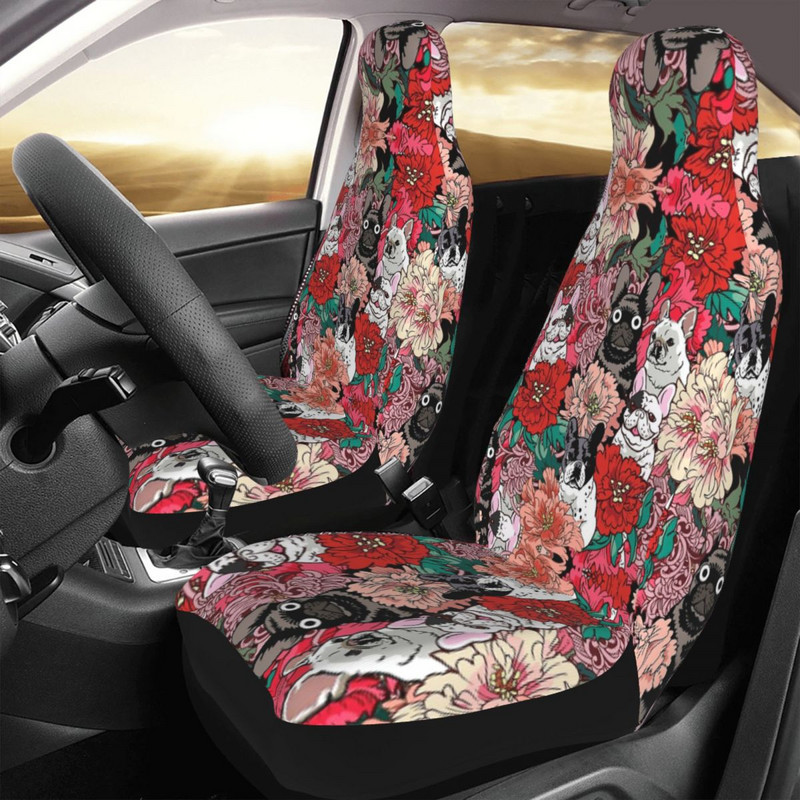 Lilled Prantsuse buldog Universaalne autoistme katte kaitse, salongi tarvikud Naiste istmekatted polüestrist auto stiil