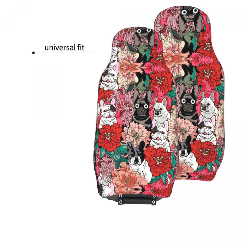 Lilled Prantsuse buldog Universaalne autoistme katte kaitse, salongi tarvikud Naiste istmekatted polüestrist auto stiil