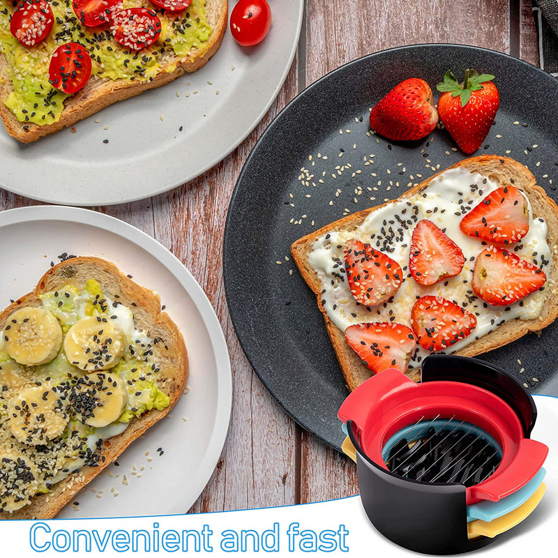 Tăiător de ouă 3 în 1 Tăiător de ouă multifuncțional pentru jumătate de ouă pentru ouă, șunci, căpșuni, banane, fructe, garnitură
