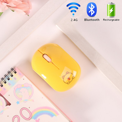 Punjivi bežični dual-mode Bluetooth miš, ružičasti stolni 2,4 Ghz računalo, slatka djevojka, nijemi, mini crtani miševi za prijenosno računalo, poklon