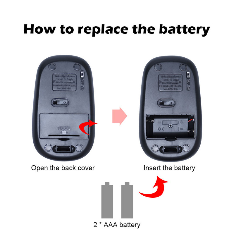 Mouse fără fir Mini 2 4GHz 1600DPI reglabil PC Computer Notebook Mouse Wireless de lucru Mouse optic