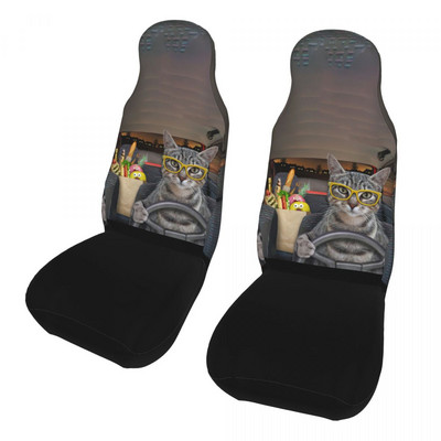 O pisică cenușie cu ochelari conduce o mașină Husă universală pentru scaun auto Huse pentru scaune de călătorie patru anotimpuri Vânătoare din poliester