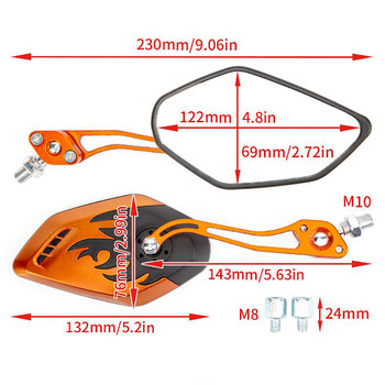 1 чифт мотоциклетно огледало за обратно виждане с пламък, огледало за заден ход, аксесоари за електрически скутери за 8 мм/10 мм консумативи за мотоциклети