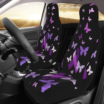 Μωβ κορδέλα με πεταλούδες Universal κάλυμμα καθίσματος αυτοκινήτου Auto εσωτερικό εμπρός πίσω συσσωρευμένο υφασμάτινο μαξιλάρι πολυεστέρα κυνήγι