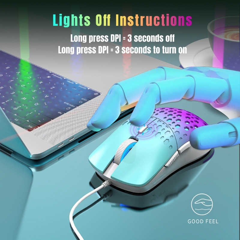 Õõnes juhtmega mänguhiir ülikerge kärgstruktuuri ja 6 klahviga 3600 dpi 7 taustavalgustusega mänguhiir