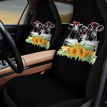 Αστεία καλύμματα καθισμάτων αυτοκινήτου αγελάδας Sunflower Girly Καλύμματα καθισμάτων αυτοκινήτου προστατευτικό για γυναίκες Κορίτσια Καλύμματα καθισμάτων αυτοκινήτου Σετ 2 Fit Most Vehicle