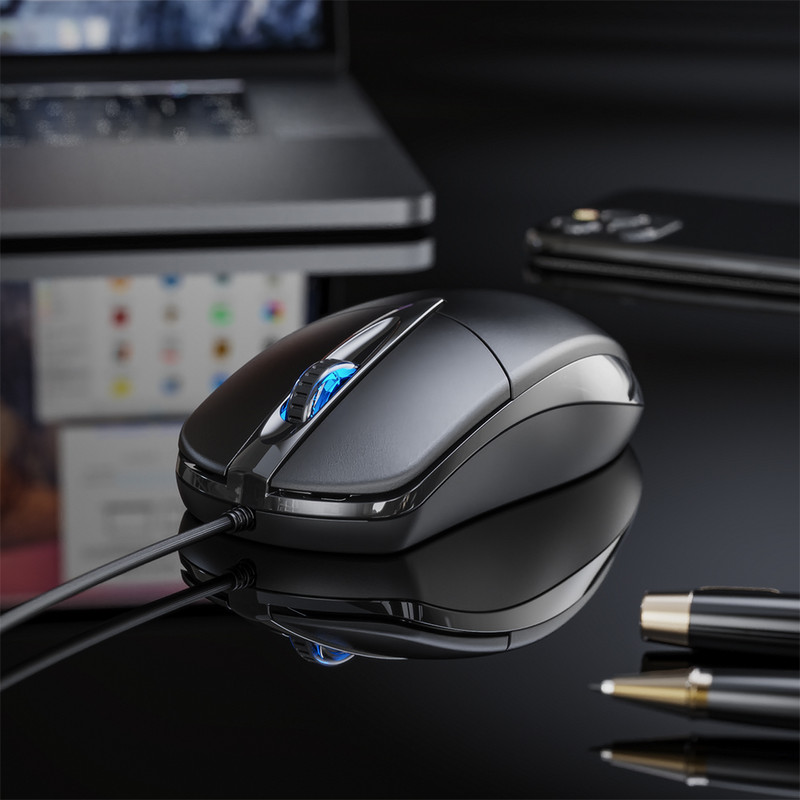 Mouse mut cu fir nou, birou, acasă, USB, roată, 4 culori, bloc de ponderare încorporat, luminos pentru computer, mouse optic mat