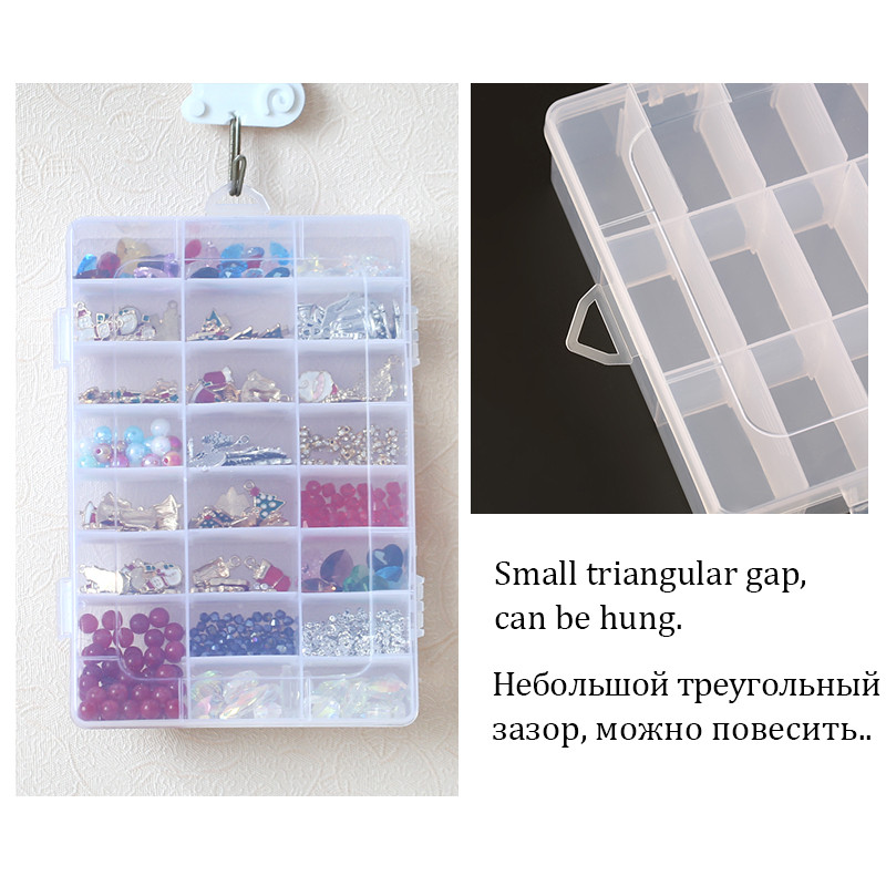 Compartiment pentru cutie de bijuterii din plastic transparent, container reglabil pentru margele, cutie de cercei, pentru cutie dreptunghiulară de bijuterii