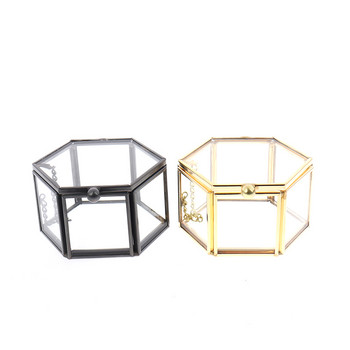 Επιτραπέζια θήκη οργάνωσης κοσμημάτων Περιέχει εξάγωνο διαφανές γυάλινο κουτί δαχτυλιδιών Κουτί βέρας Γεωμετρικό διαφανές γυάλινο κουτί κοσμημάτων