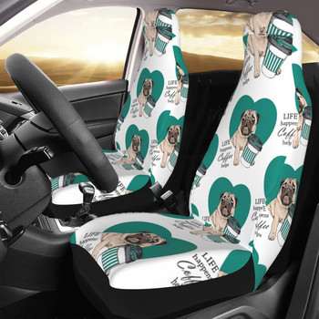 Το Sweet Pug Life Happens Coffee Helps Universal Car Seat Cover Four Seasons For SUV Cute Dog Πατάκι καθίσματος αυτοκινήτου Πολυεστερικό στυλ αυτοκινήτου