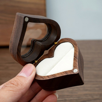 Κουτί δαχτυλιδιού αγάπης γάμου Δαχτυλίδι από καρυδιά Αποθήκευση Συσκευασία Κουτί δώρου Ξύλινο κουτί σε σχήμα καρδιάς Σκουλαρίκια καρφωτά αυτιού Κουτί κοσμημάτων