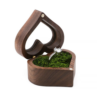 Esküvői szerelmi gyűrű doboz dió pár Gyűrű tárolás Csomagolás Ajándékdoboz Szív alakú fadoboz Fül fülbevaló ékszerdoboz