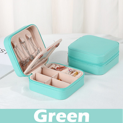 Κοσμήματα Ταξιδιωτική θήκη με Mirror Organizer Κιβώτια προβολής PU Δερμάτινο φερμουάρ Φορητά σκουλαρίκια Κολιέ Δαχτυλίδι Κουτί αποθήκευσης κοσμημάτων