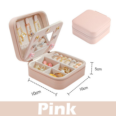 Κοσμήματα Ταξιδιωτική θήκη με Mirror Organizer Κιβώτια προβολής PU Δερμάτινο φερμουάρ Φορητά σκουλαρίκια Κολιέ Δαχτυλίδι Κουτί αποθήκευσης κοσμημάτων