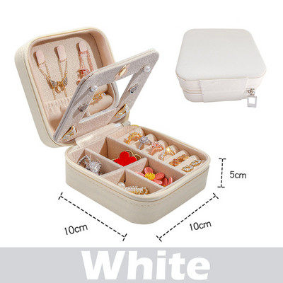 Κοσμήματα Ταξιδιωτική θήκη με Mirror Organizer Κιβώτια προβολής PU Δερμάτινο φερμουάρ Φορητά σκουλαρίκια Κολιέ Δαχτυλίδι Κουτί αποθήκευσης κοσμημάτων