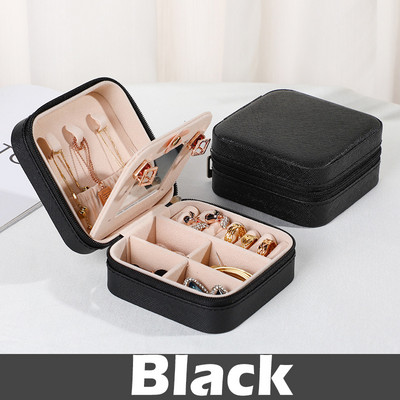 Κοσμήματα Ταξιδιωτική θήκη με Mirror Organizer Κιβώτια προβολής PU Δερμάτινο φερμουάρ Φορητά σκουλαρίκια Κολιέ Δαχτυλίδι Κουτί αποθήκευσης κοσμημάτων