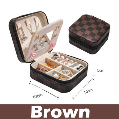 Κοσμήματα Ταξιδιωτική θήκη με Mirror Organizer Κιβώτια προβολής PU Δερμάτινο φερμουάρ Φορητά σκουλαρίκια Κολιέ Δαχτυλίδι Κουτί αποθήκευσης κοσμημάτων