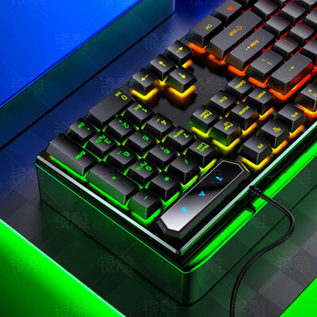 Геймърска клавиатура 104 клавиша RGB USB механична клавиатура с кабелна геймърска ергономична е-спортова компютърна клавиатура с пълна безударна игра
