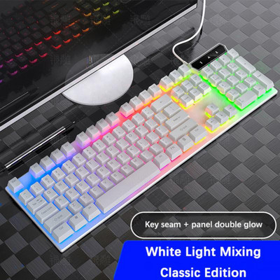 Tastatură de gaming104 taste RGB USB Tastatură mecanică Feeling Gamer cu fir Ergonomic E-sport Tastatură completă pentru computer pentru jocuri, fără impact