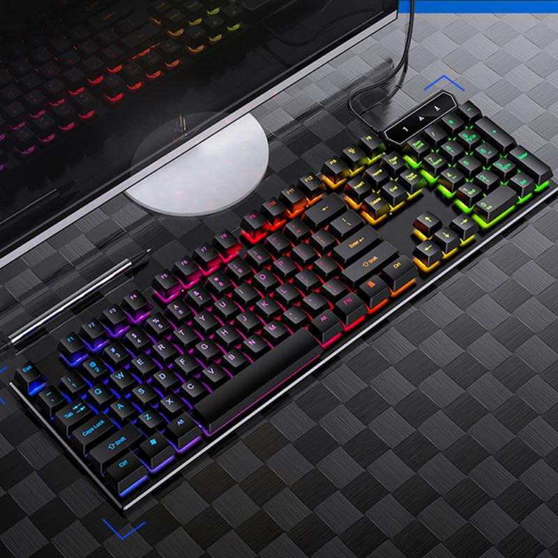 Tastatură de gaming104 taste RGB USB Tastatură mecanică Feeling Gamer cu fir Ergonomic E-sport Tastatură completă pentru computer pentru jocuri, fără impact