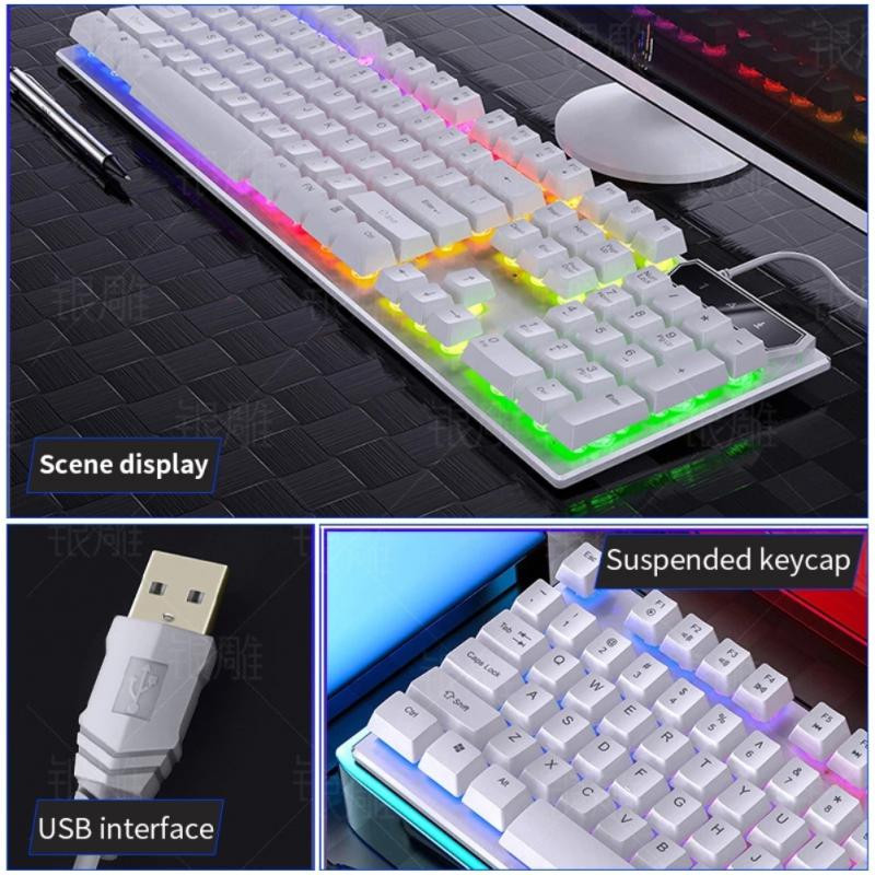 Tastatură de gaming104 taste RGB USB Tastatură mecanică Feeling Gamer cu fir Ergonomic E-sport Tastatură completă pentru computer pentru jocuri, fără impact