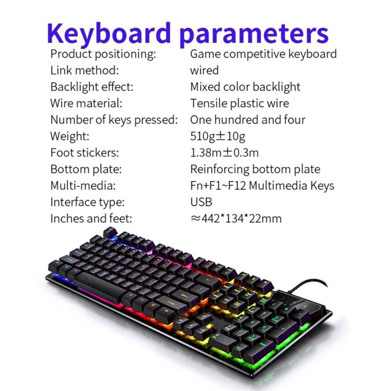 Tastatură de gaming104 taste RGB USB Tastatură mecanică Feeling Gamer cu fir Ergonomic E-sport Tastatură completă pentru computer pentru jocuri, fără impact